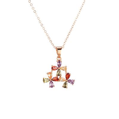 China Wholesale Romantic Korean Flower Necklace Rainbow Chain Zircon Rose Gold Plated Jewelry Necklace Women for sale