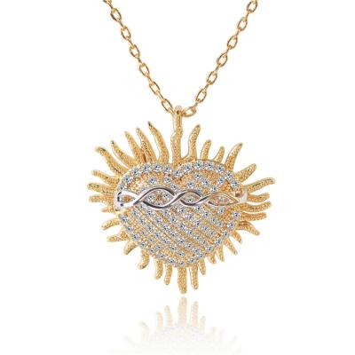 China 2020 Hiphop Fashion Sunflower 18k Gold Plated Heart Shape Zirconia Pendent Necklace For Women for sale