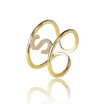 China Classic 2020 Fashion Girls Adjustable Finger Rings Gold Letter S Initial Rings Jewelry Women Initial Rings for sale