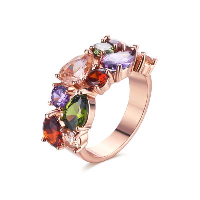 China New Classic Rings Plated 18k Rose Gold Rings Rainbow Diamond Zircon Summer Party Ring for sale