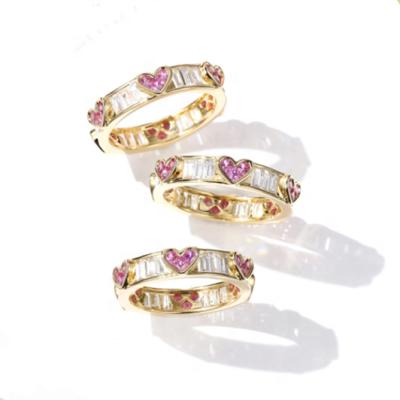 China Classic Heart Love Shape 18K Gold Plated Full Zircon Rose Engagement Wedding Diamond Rings Women for sale