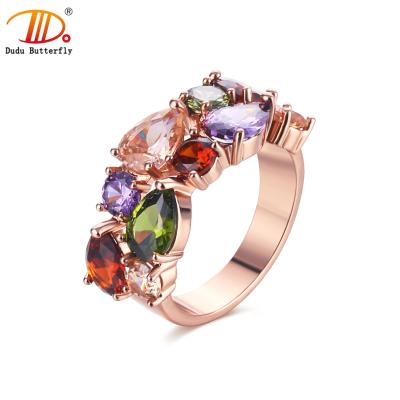 China TRENDY Rainbow Zircon Water Drop Ring Rose Gold Mona Lisa Fashion Ring For Women for sale