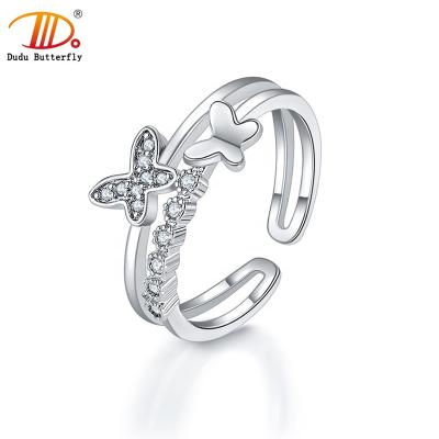 China Fashion Butterfly Engagement Ring White Gold Plated Resizable Ring For Women for sale