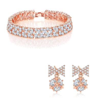 China 2020 Romantic CZ Zircon Women Jewelry Set Rose Gold Plated Pave Setting Diamond Jewelry Set For Gift for sale