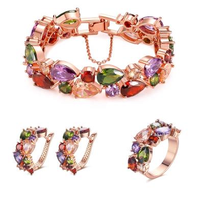 China CLASSIC Gold Plated Jewelry Women Rings Micro To Pave Rainbow Earring Zirconia Ring Jewelry Set for sale