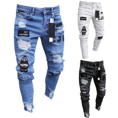 China Wholesale Breathable Mens Distressed Destroyed Badge Pants Art Patches Skinny Slim Trousers Men Jeans Pants for sale