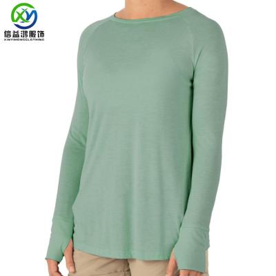 China Antibacterial Ladies &Women Bamboo Long Sleeve Fishing T-Shirt With Thumb Notches UPF 50 Soft Outdoor Wear T-Shirt for sale