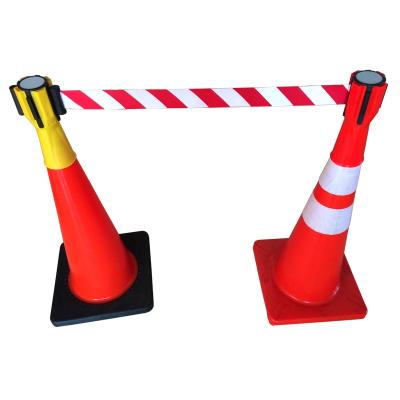 China PE 2/3/5/9meters Barrier Tape Retractable Cone Belt Retractable Stem Cone PE Barrier Warning Post for sale