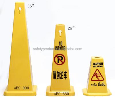 China Dangerous Plastic Wet Floor Sign Road Racing Area Yellow Caution Cones for sale