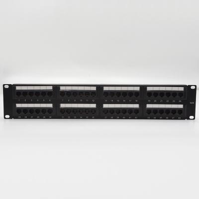 China 2U48port Network Cabling System High Quality Modular Networking Cat5e Unshielded Patch Panel With Back Bar for sale