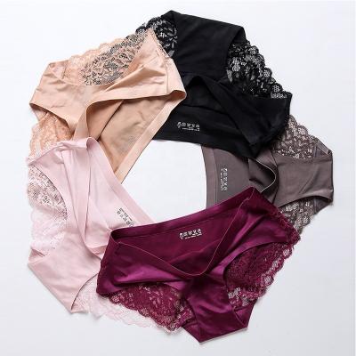 China Women's underwear women's lace panties ladies ice satin underwear antibacterial sexy silk briefs women's seamless panties for sale