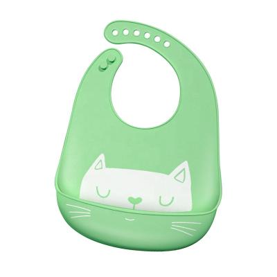 China Washable Easy To Clean BPA Free Silicone Cartoon Pattern Adjustable Food Grade Silicone Food Feeding Bibs for sale