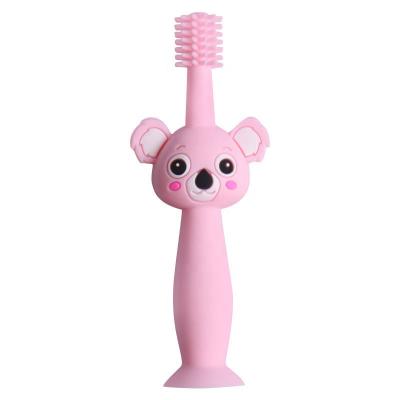 China Hotel Hot Sale Bear Shape Milk Teeth Cleaning Replaceable Toothbrush Manual Child Silicone Toothbrush for sale