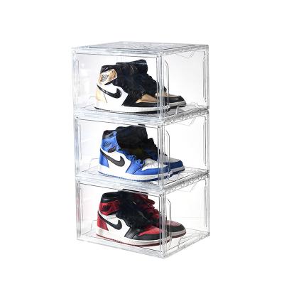 China Acrylic Clear Shoe Boxes Sneaker Shoe Storage Box Stocked Plastic Organizer for sale