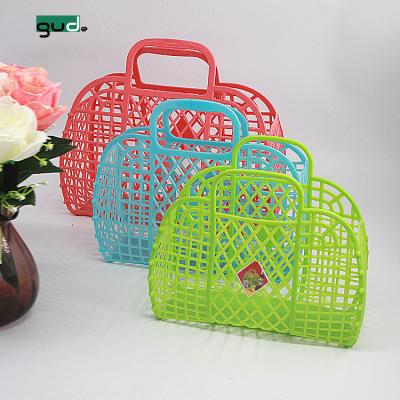 China New Product Sustainable Folding Shopping Basket Plastic Vegetable Fruit Basket With Handles for sale