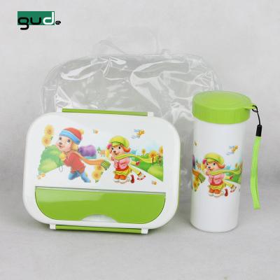 China Freshness Keeping Kids Cartoon Printing Plastic Food Bento Container Storage Boxes Tiffin Lunch Box 3 Compartments And Bins Opp 900ml Bag Customized for sale