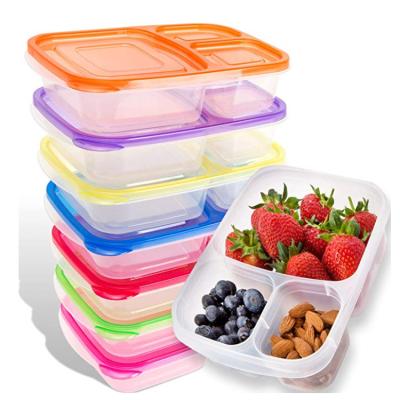 China Freshness Preservation BPA free3 Compartment Plastic Food Meal Prep Lunch Box Bento Container Lunch / Tiffin Box for sale