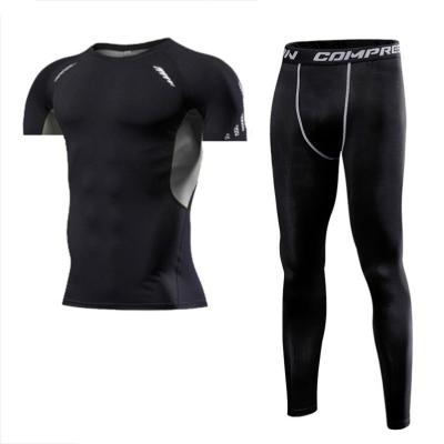 China Breathable Compression Workout Sportswear Men's Gym Fits Low Sleeve Shirt Pants Tight Running Fitness Set for sale