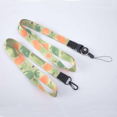 China Hang Good Quality Factory Directly Full Color Green Dye Sublimation Polyester Phone Lanyard for sale