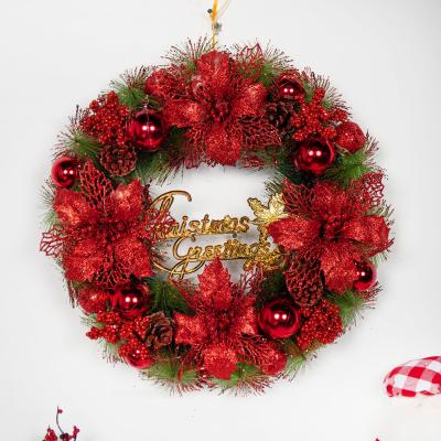 China Durable Christmas Wreath Decorated With Ball Ornaments Red Sprigs Christmas Collection for sale