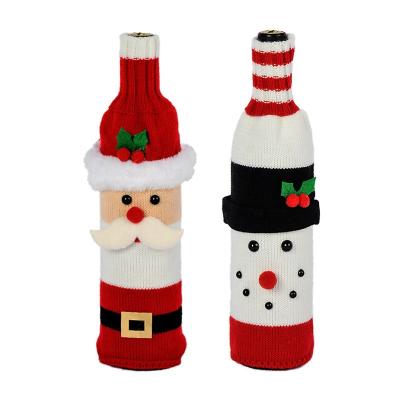 China SJ367 Factory Full Bottle Decoration Cover Knitted Handmade Santa Claus Snowman Knit Wine Bottle Cover for sale