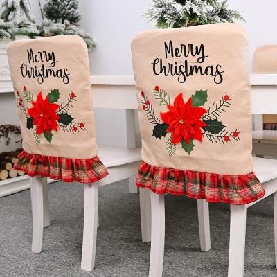 China Fashionable Merry Christmas Decoration Table Chair Indoor Seat Cover Burlap Christmas Chair Back Cover for sale