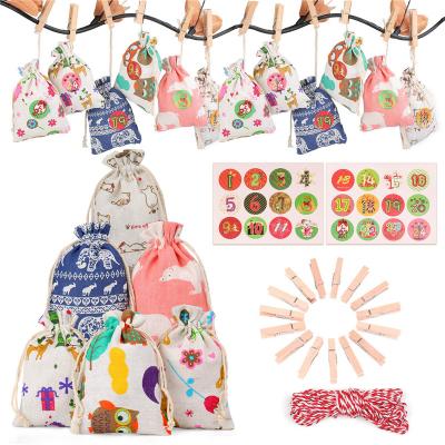 China BSCI SJ0928 Modern Nativity Advent Gift Bag Assorted Color Christmas Tree Silk Screen Printed Decorative Calendar for sale