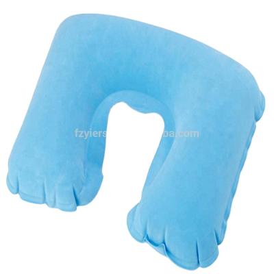 China Low MOQ Anti-static Comfortable PVC U Shape Neck Travel Cute Flocking Inflatable Pillow for sale