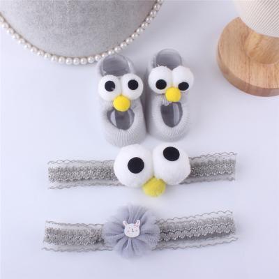 China Fashion New Arrival Baby Hair Band Set Newborn Boat Socks Lace Up 100 Day Full Moon Gift Three-Piece Hair Accessory Headband for sale