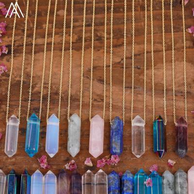 China La BOHEMIA Crystal Point Necklace, Natural Hexagon Double Stick Point Chakra Reiki Healing Stone Necklaces Pendant Jewelry for sale