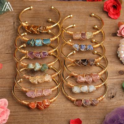 China FASHIONABLE Gold Plated Bracelet Women Jewelry , Healing Crystal Wire Wrapped Cuff Bracelet Wholesale for sale