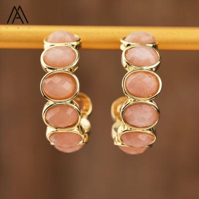 China Exquisite Romantic Circle Earrings, Sunstone Rose Quartz Crystal Earring, Gold Jewelry for Women Wedding Party Anniversary Gift for sale