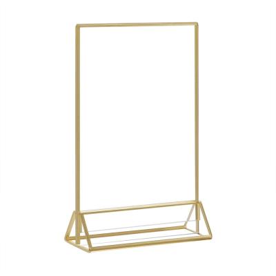 China Gold Eco-friendly Acrylic Frames Sign Holders 4x6 Table Menu Display Stand Wedding Table Double Sided Numbers Holder for sale