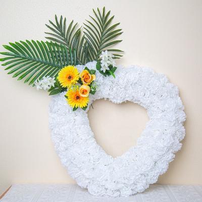 China Handmade Wholesale Coffin Decorative Graveyard Condolence Flowers Artificial Cheap White Funeral Flower Wreath For Sale for sale