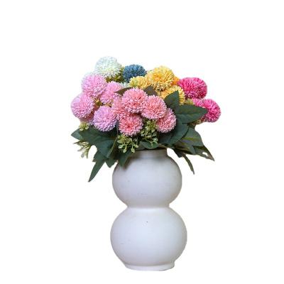 China Events Decoration 6 heads kiku Chrysanthemum  Ball Chrysanthemum bunches Artificial Ping pong Chrysanthemum For Wedding Event or indoor Decoration for sale