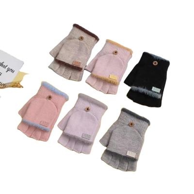 China LIANSHOU Factory Adult Women Touch Screen Convertible Warm Winter Fingerless Gloves with Flip Knit Cover and Simple 