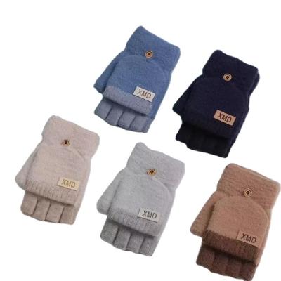 China LIANSHOU Factory Jacquard Adult Men's Winter Warm Touch Screen Gloves Convertible Fingerless Gloves With Mitten Cover And 