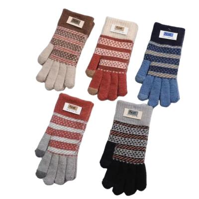 China LIANSHOU Jacquard Factory Adult Men Warm Plus Full Five Finger Fleece Touch Screen Winter Gloves With Label And Fashion Jacquard Design for sale