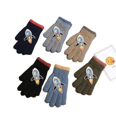 China LIANSHOU Factory Simple Winter Plus Warm Fleece Five-finger Knitted Woolen Children Gloves & Mittens & Simple Rocket Tag for sale