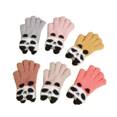 China LIANSHOU Jacquard Factory Winter Plus Fleece Full Five-finger Warm Children Knit Gloves And Fashion Panda Jacquard Cute And Lovely for sale