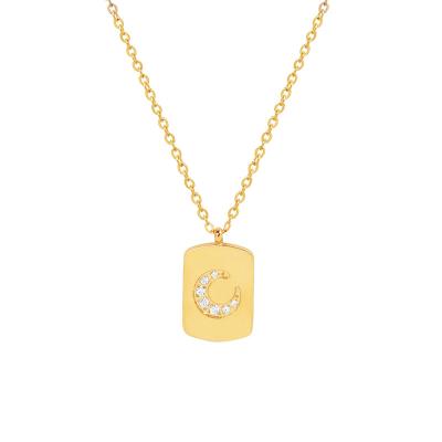 China FASHIONABLE Minimalist Square Necklace Moon Pendant Pattern Inlaid Zircon Stainless Steel Gold Plated Chain for sale