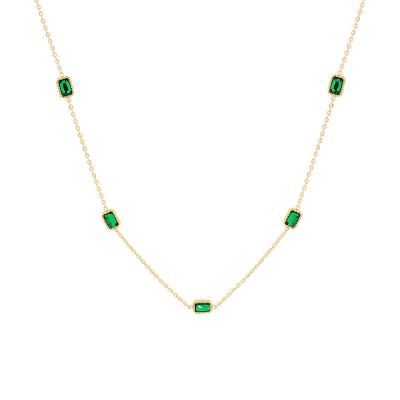 China Trendy Fashion Ladies Stainless Steel Gold Lated Chain Thin Green Zircon Jewelry Decorative Necklace for sale