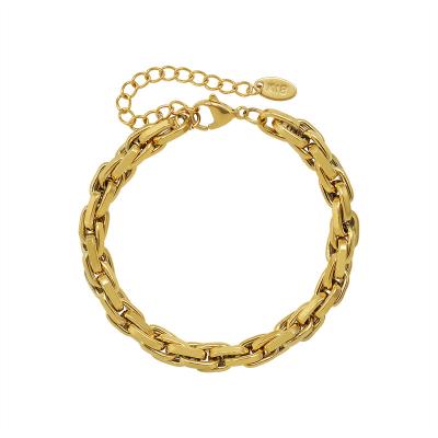 China Stainless Steel Punk 18k Gold Plated Bracelet Non Fade Gold Plated Cuban Link Chain Bracelet Bangle for sale