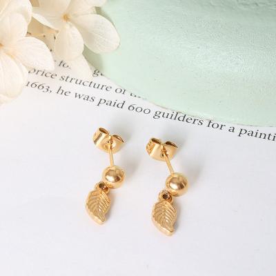 China TRENDY Simple fashion Leaf drop design beads decorative stainless steel gold plated Studs Earrings for sale