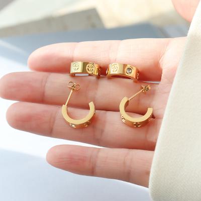 China TRENDY Fashionable elegant women semicircular cross print or zircon inlaid studs Earring for sale