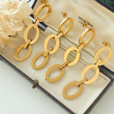 China TRENDY Simple elegant style women oval link chain design stainless steel gold plated Tassel Earrings for sale