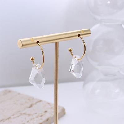 China TRENDY Elegant and simple style glass stone drop decoration gold plated hoop stud earring for women for sale