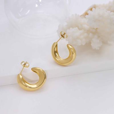 China TRENDY Trendy versatile C shaped stainless steel real 18k gold plated cuff jewelry stud earring for sale