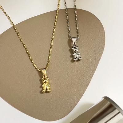 China TRENDY Sweet Gold Plated Brass Stainless Steel Bear Fashion Chain Sweater Pendant Necklace for sale