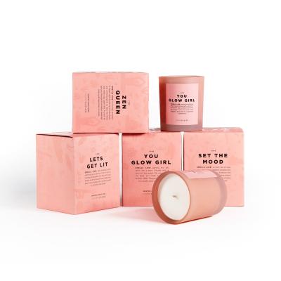 China Pink Recyclable Luxury UV Free Design Stain Free Candle Packaging Boxes , Candle Jar Paper Box Packaging With Custom Logo for sale